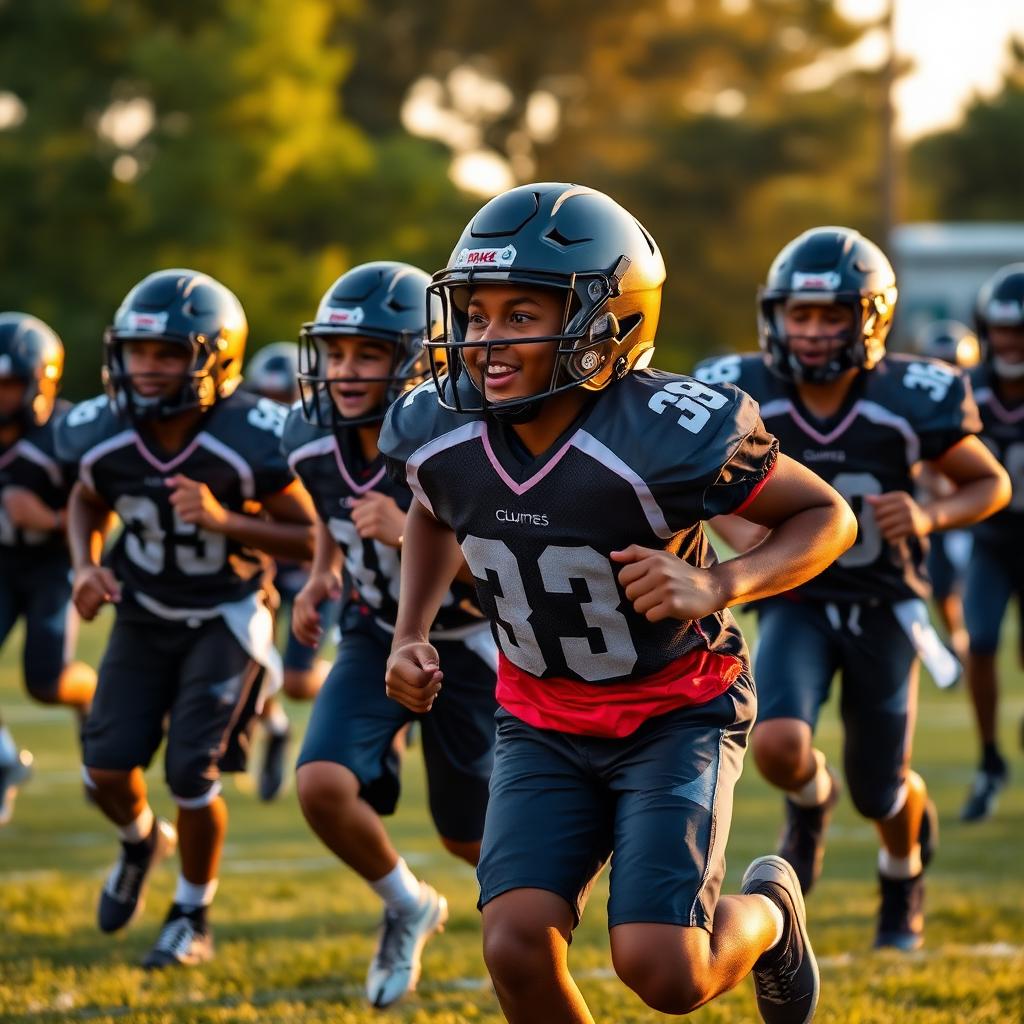 Young athletes sprinting through camp drills